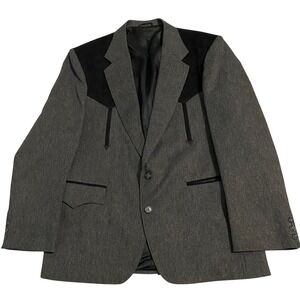 Circle S Mens Western Blazer Gray Black Faux Suede Yoke Cowboy Sport Coat 40S US